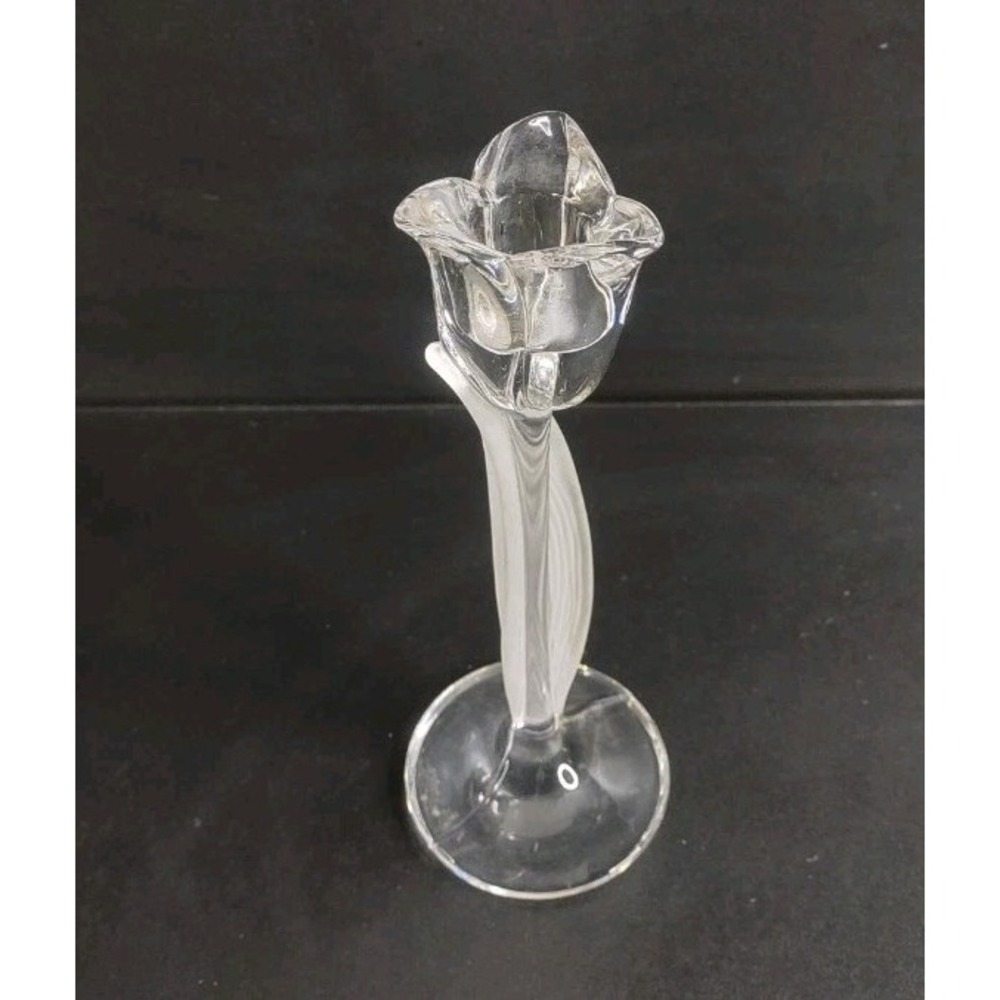 Vintage Clear Art Glass Tulip Bud Vase Hand Blown Flower Stem Decor Elegant 9"